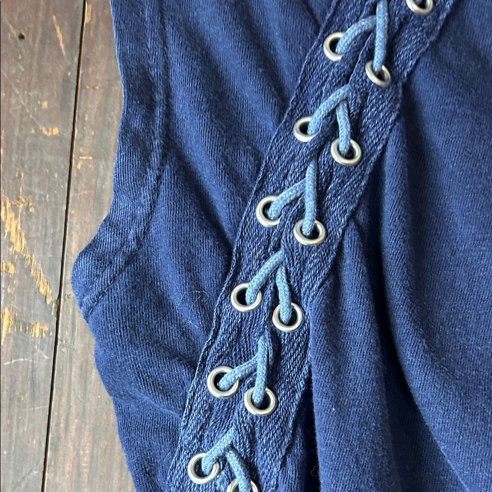 Blue Lace-Up Women's Muscle Tee - Picture 4 of 5